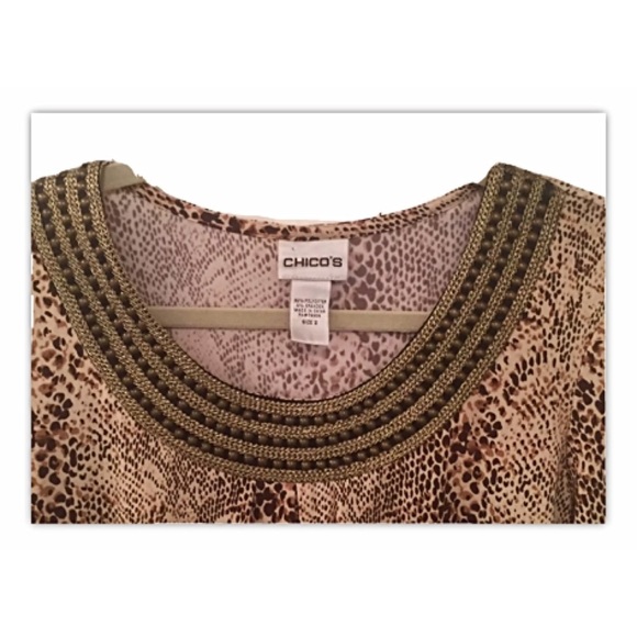 CHICO'S Sz 2 Embellished Beaded Snakeskin Blouse - Picture 3 of 7